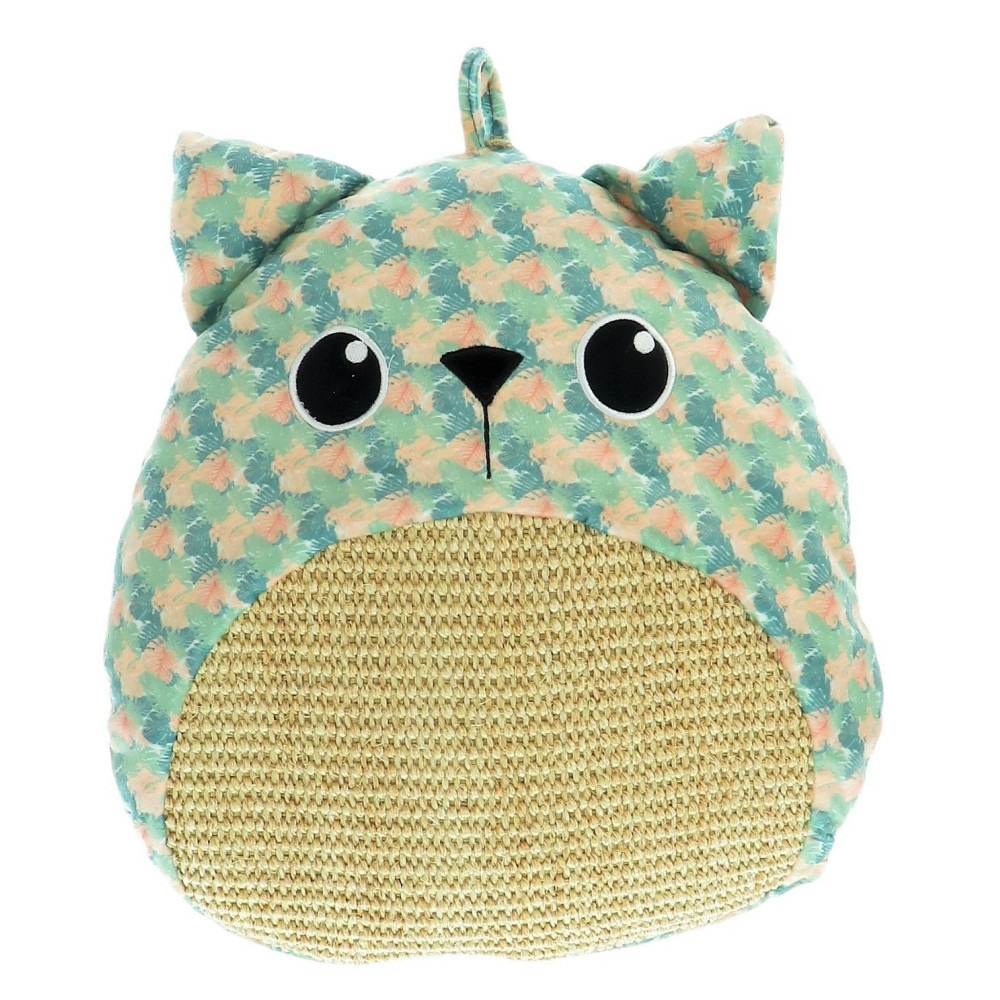 Griffoir en sisal naturel tissu feuille vert 36 x 34 x 7 cm, pour chat