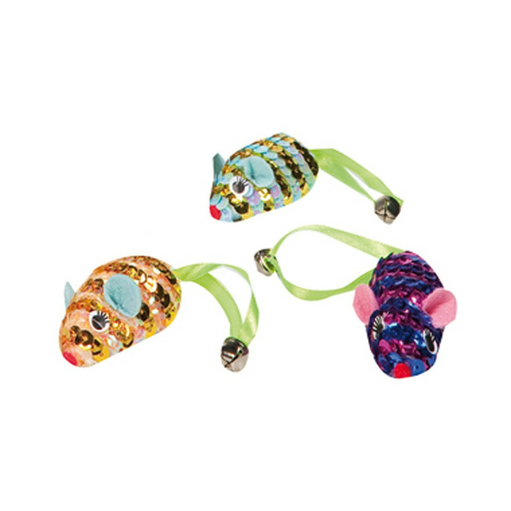 Lot de 3 souris mousse spiral avec grelot 6.5 cm jeux pour chat