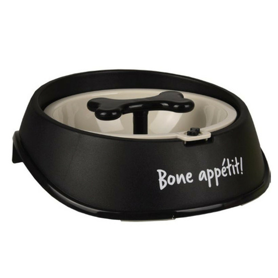 Gamelle anti -glouton ø 12.5 cm, 400 ml, noir, pour chien.