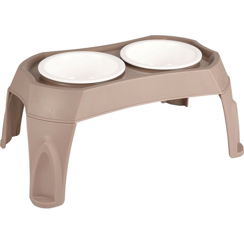 Gamelle double sur pieds mangi taupe 2 x 675 ml pour chien