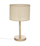 Lampe à poser en bois de pin et abat-jour beige naturel tressé h 42 cm