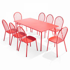 Ensemble table de jardin et 8 chaises bistrot en acier rouge
