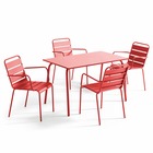 Ensemble table de jardin et 4 fauteuils en métal rouge