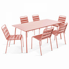 Ensemble table de jardin et 6 chaises en métal argile