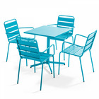 Ensemble table de jardin et 4 fauteuils en métal bleu