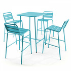 Ensemble table de bar et 4 chaises hautes en métal bleu
