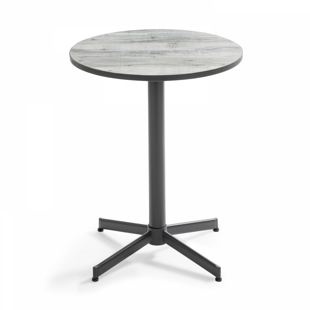 Table bistrot ronde en acier et céramique effet bois gris