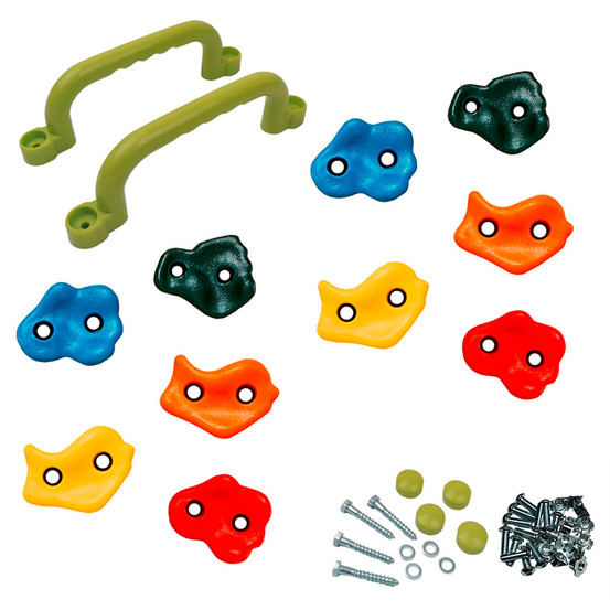 10 pierres d'escalade + 2 poignées pour structures de jeux - fixations inclues