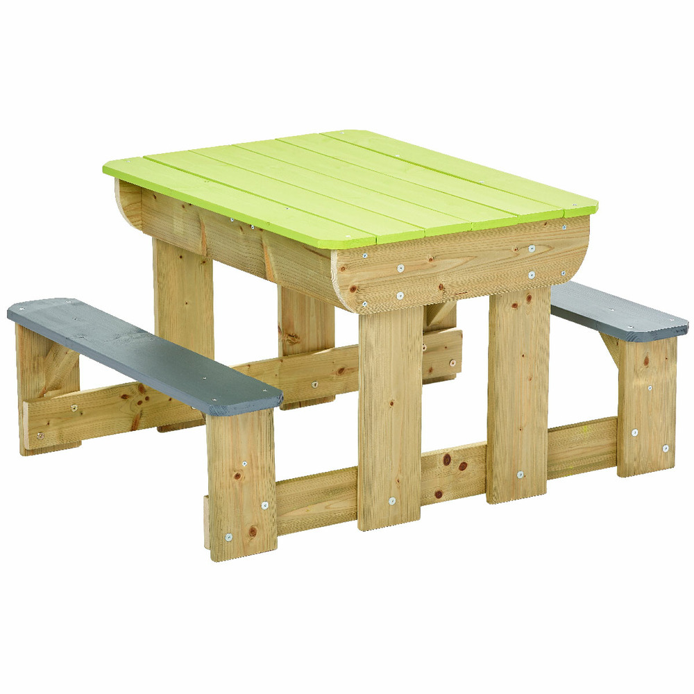 Table de pique-nique en bois pour enfants avec bancs et bacs en plastiques