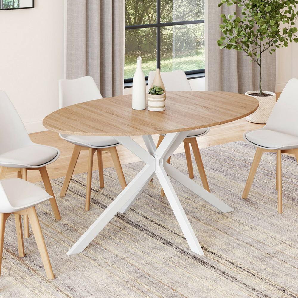 Table à manger ovale alix 8 personnes pied araignée bois et blanc 150 cm