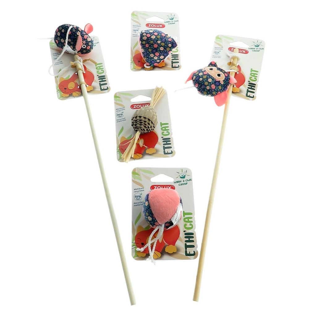 2 cannes à pêche tissu fleur rose et 3 jouets , jouet pour chat