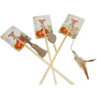 3 cannes à pêche en bambou, jouet matatabi, carton et rotin,  pour chat