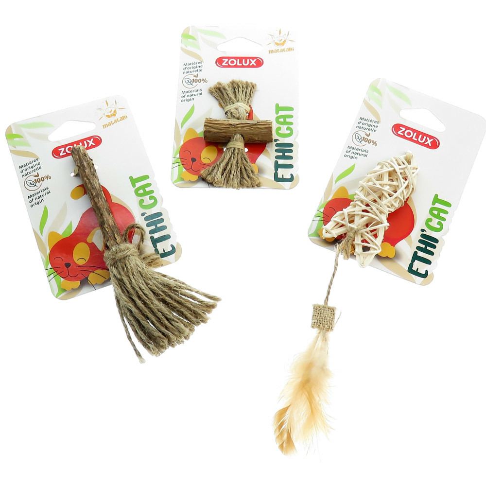 3 jouets en matatabi et rotin, jouet pour chat