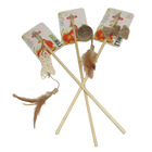 3 cannes à pêche en bambou, jouet rotin, matatabi et carton,  pour chat
