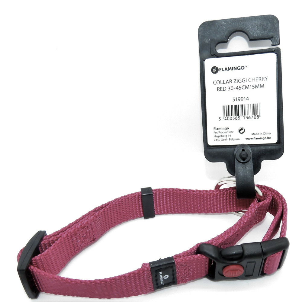 Collier ziggi rouge cerise 30 -45 cm. 15 mm . Taille s. pour chien.