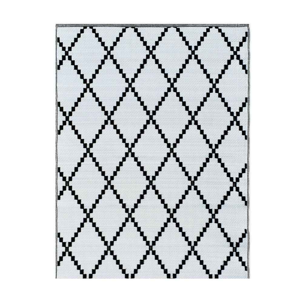 Tapis d'extérieur en plastique tressé - 150x220cm - noir - réversible - 100% polypropylène - 400gr / m2 - tunis