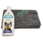 Shampooing yorkshire 300ml et une serviette en microfibre pour chien