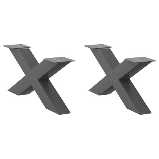 Pieds de table basse en forme de x, 2 pièces, anthracite, 70 x (30-31) cm, acier