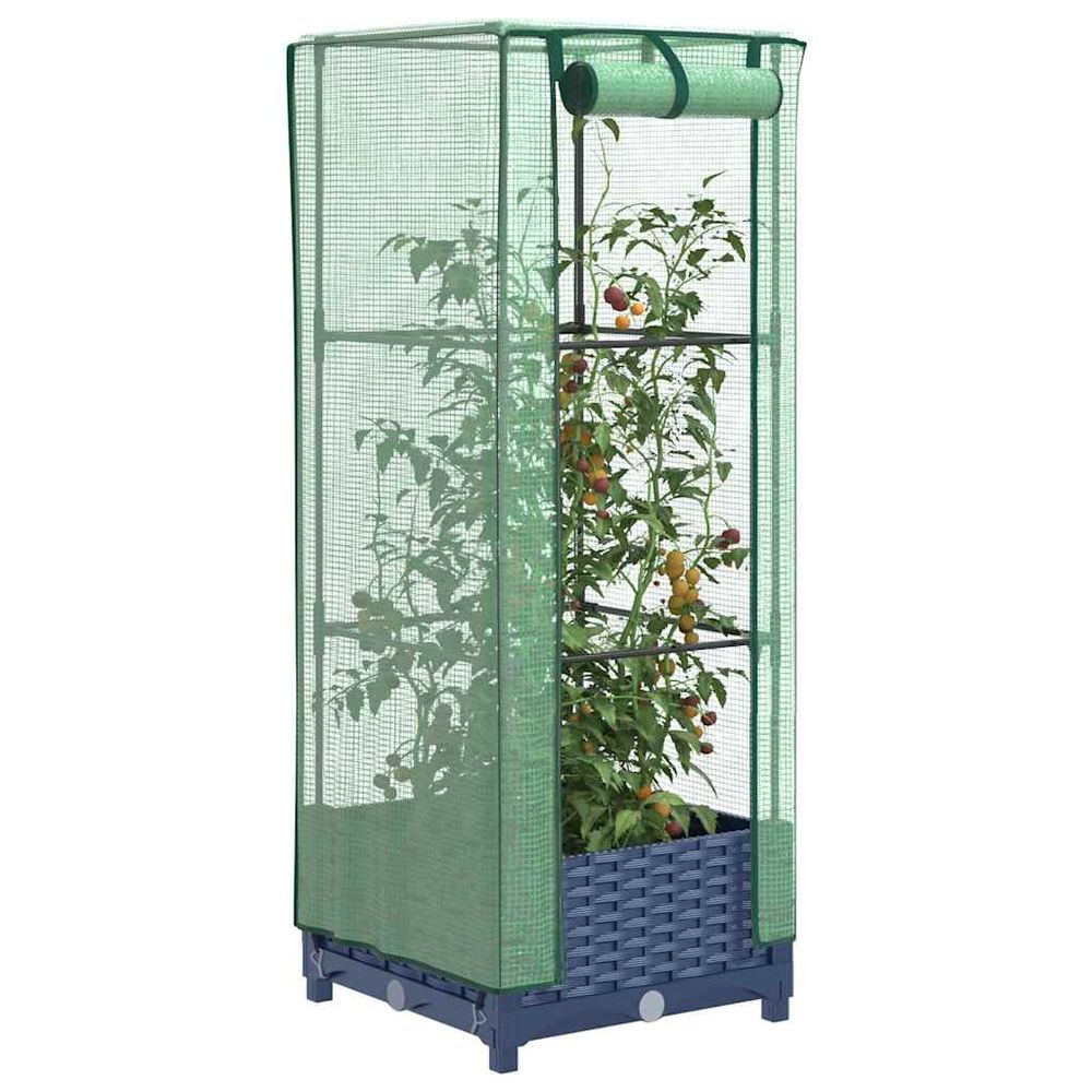 Carré potager surélevé avec serre aspect rotin pour balcon terrasse gris 40x40cm