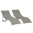 Lot de 2 bains de soleil pliables design contemporain - lot de 2 transats ergonomiques - alu. Textilène gris clair
