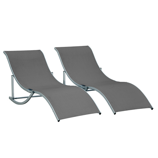 Lot de 2 bains de soleil pliables design contemporain - lot de 2 transats ergonomiques - alu. Textilène anthracite