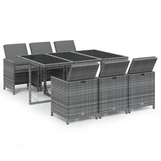 Ensemble à manger de jardin coussins 7pcs résine tressée gris