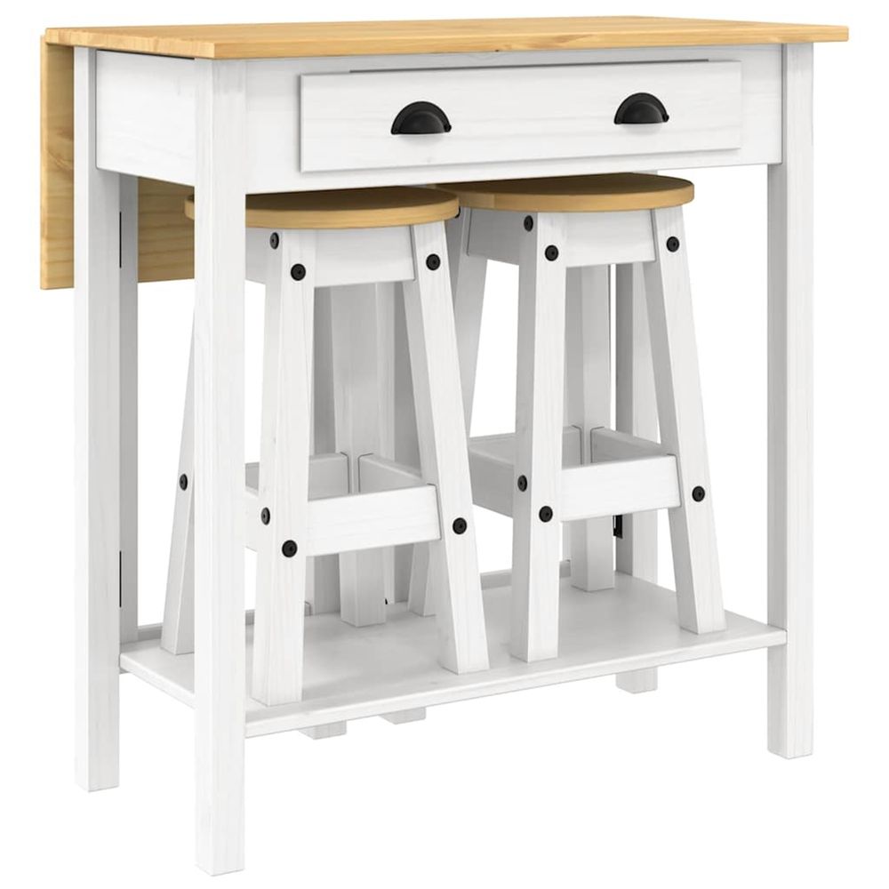 Ensemble de bar 3 pcs blanc bois de pin massif