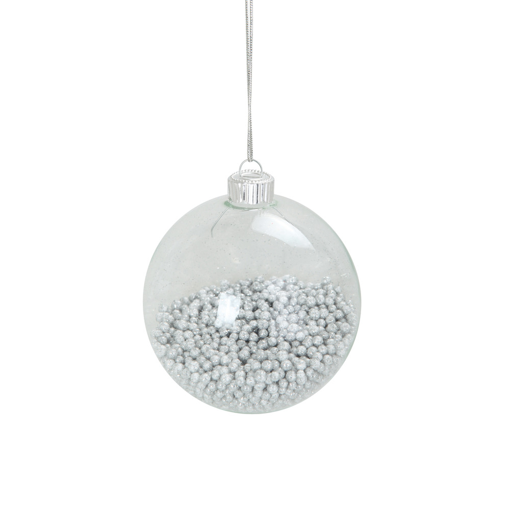 1 boule transparente avec bille argent noel