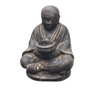 Statuette jardin moine assis avec photophore 20 cm - gris anthracite 20 cm