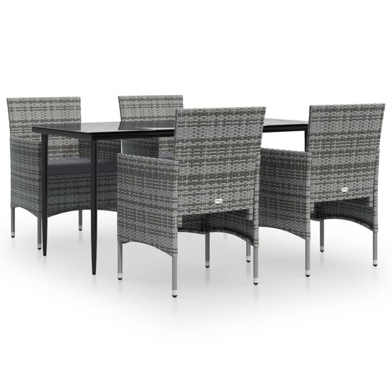 Ensemble à manger de jardin et coussins 5pcs gris/noir