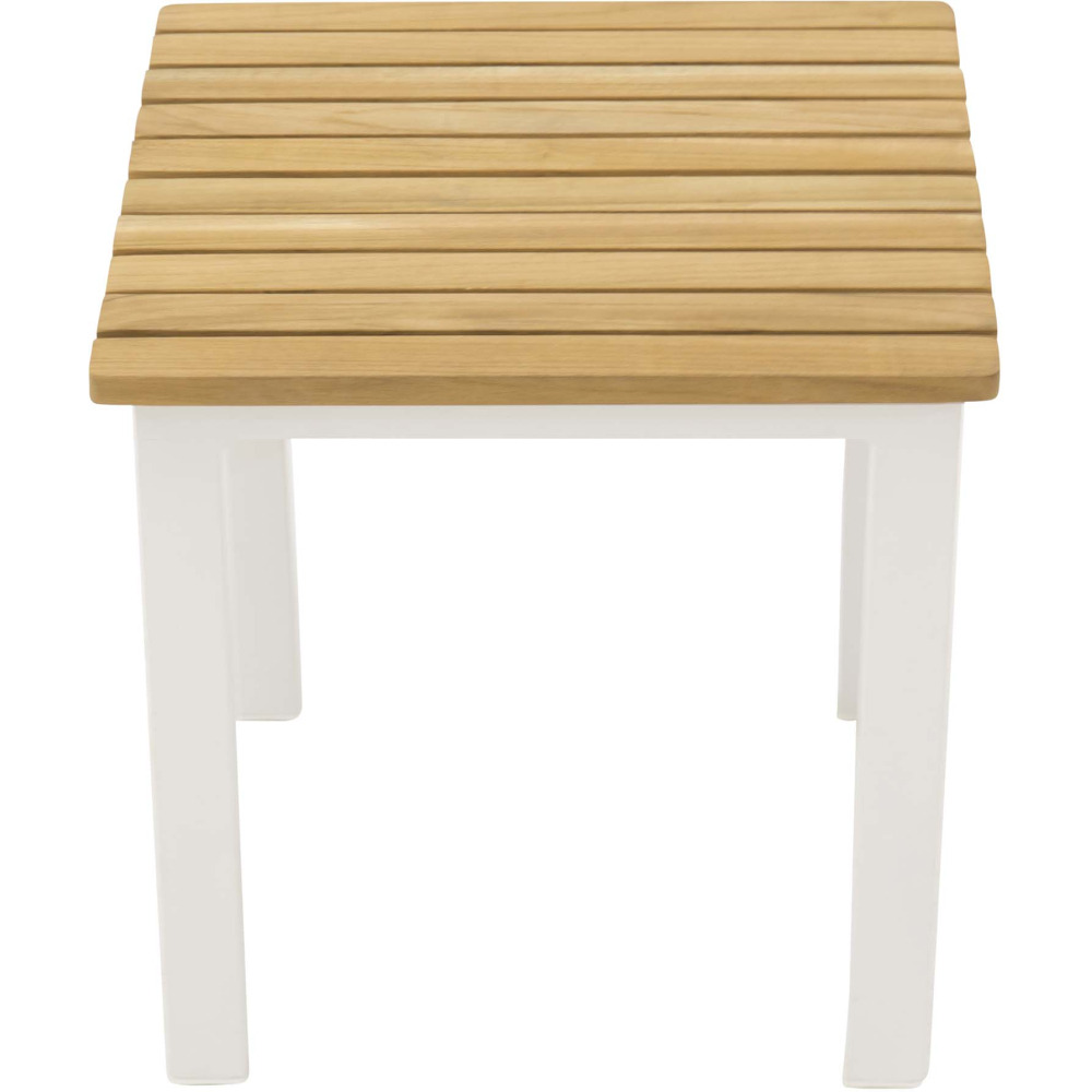 Petite table d'appoint extérieure carré en alu et teck mexico blanc