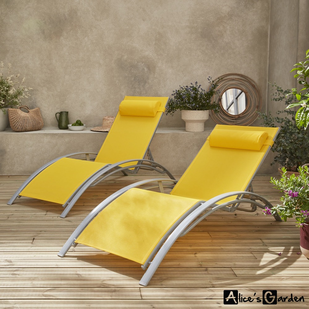 Duo de bains de soleil aluminium - louisa jaune - transats aluminium et textilène