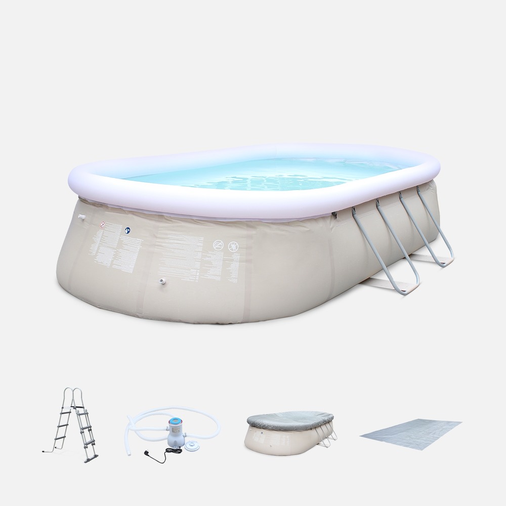 Kit piscine géante complet - onyx grise - autoportante ovale 5.4x3m avec pompe de filtration. Bâche de protection. Tapis de sol et