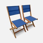 Chaises de jardin en bois et textilène - almeria bleu nuit - 2 chaises pliantes en bois d'eucalyptus  huilé et textilène