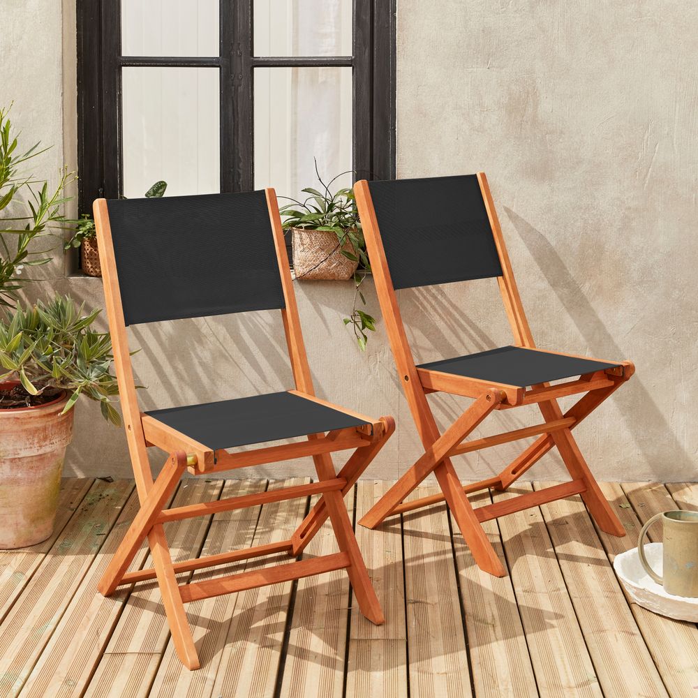 Chaises de jardin en bois et textilène - almeria noir - 2 chaises ...