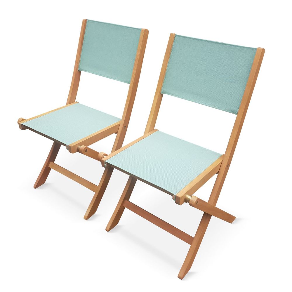 Sweeek Lot 2 Chaises Pliantes Jardin Almeria Kaki - Bois Eucalyptus Huilé & Textilène Respirant