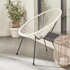 Fauteuil acapulco forme d'oeuf - blanc - fauteuil 4 pieds design rétro. Cordage plastique. Intérieur / extérieur