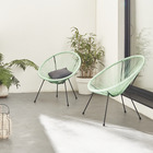 Lot de 2 fauteuils design oeuf - acapulco vert d'eau - fauteuils 4 pieds design rétro. Cordage plastique. Intérieur / extérieur