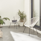 Lot de 2 fauteuils design oeuf - acapulco blanc - fauteuils 4 pieds design rétro. Cordage plastique. Intérieur / extérieur