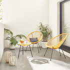 Lot de 2 fauteuils acapulco forme d'oeuf avec table d'appoint - jaune - fauteuils 4 pieds design rétro. Avec table basse. Cordage