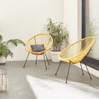 Lot de 2 fauteuils design oeuf - acapulco jaune - fauteuils 4 pieds design rétro. Cordage plastique. Intérieur / extérieur