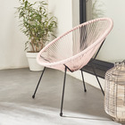 Fauteuil acapulco forme d'oeuf - rose pale - fauteuil 4 pieds design rétro. Cordage plastique. Intérieur / extérieur