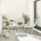 Lot de 2 fauteuils acapulco forme d'oeuf avec table d'appoint - vert d'eau - fauteuils 4 pieds design rétro. Avec table basse.