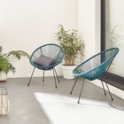 Lot de 2 fauteuils design oeuf - acapulco bleu canard - fauteuils 4 pieds design rétro. Cordage plastique. Intérieur / extérieur