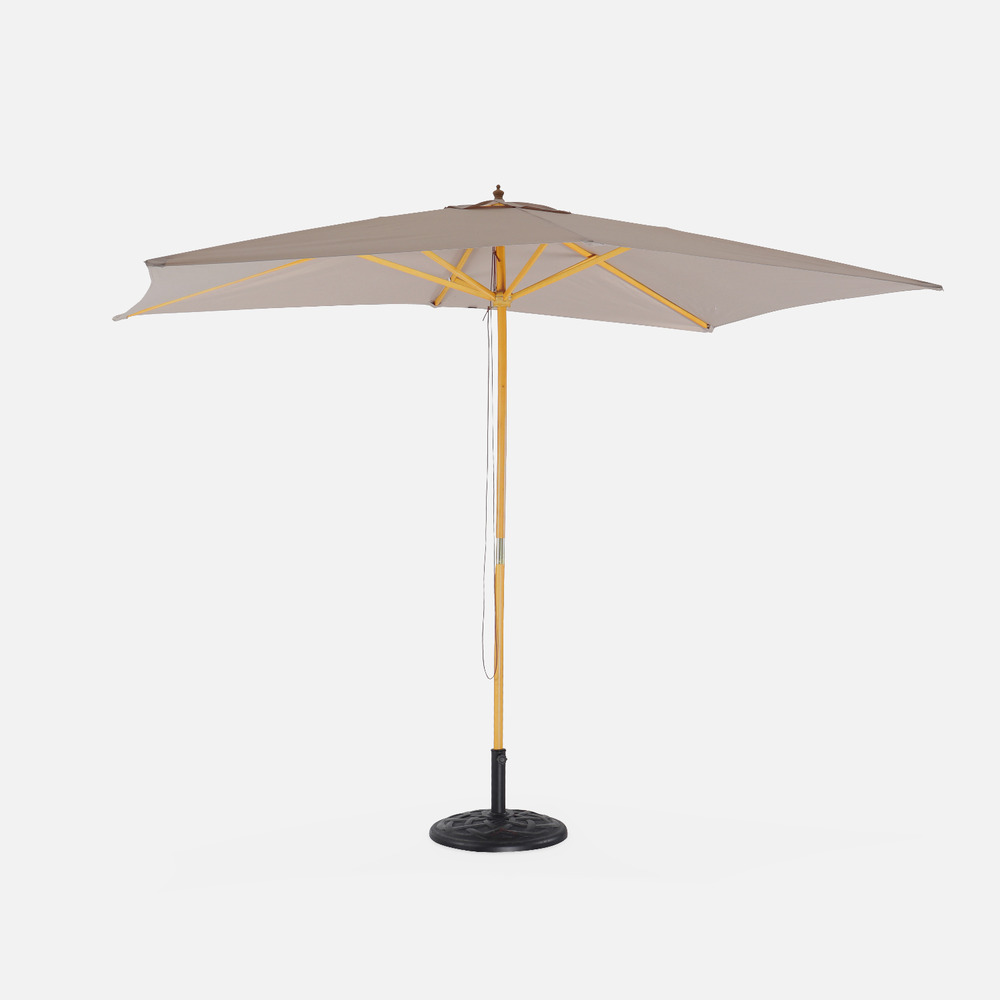 Parasol droit rectangulaire en bois 2x3m - cabourg beige - mât central en bois. Système d'ouverture manuelle. Poulie