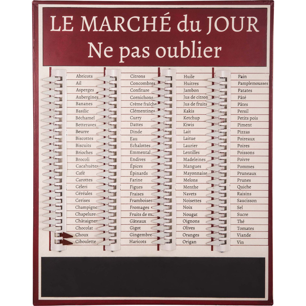 Tableau liste de courses marché du jour