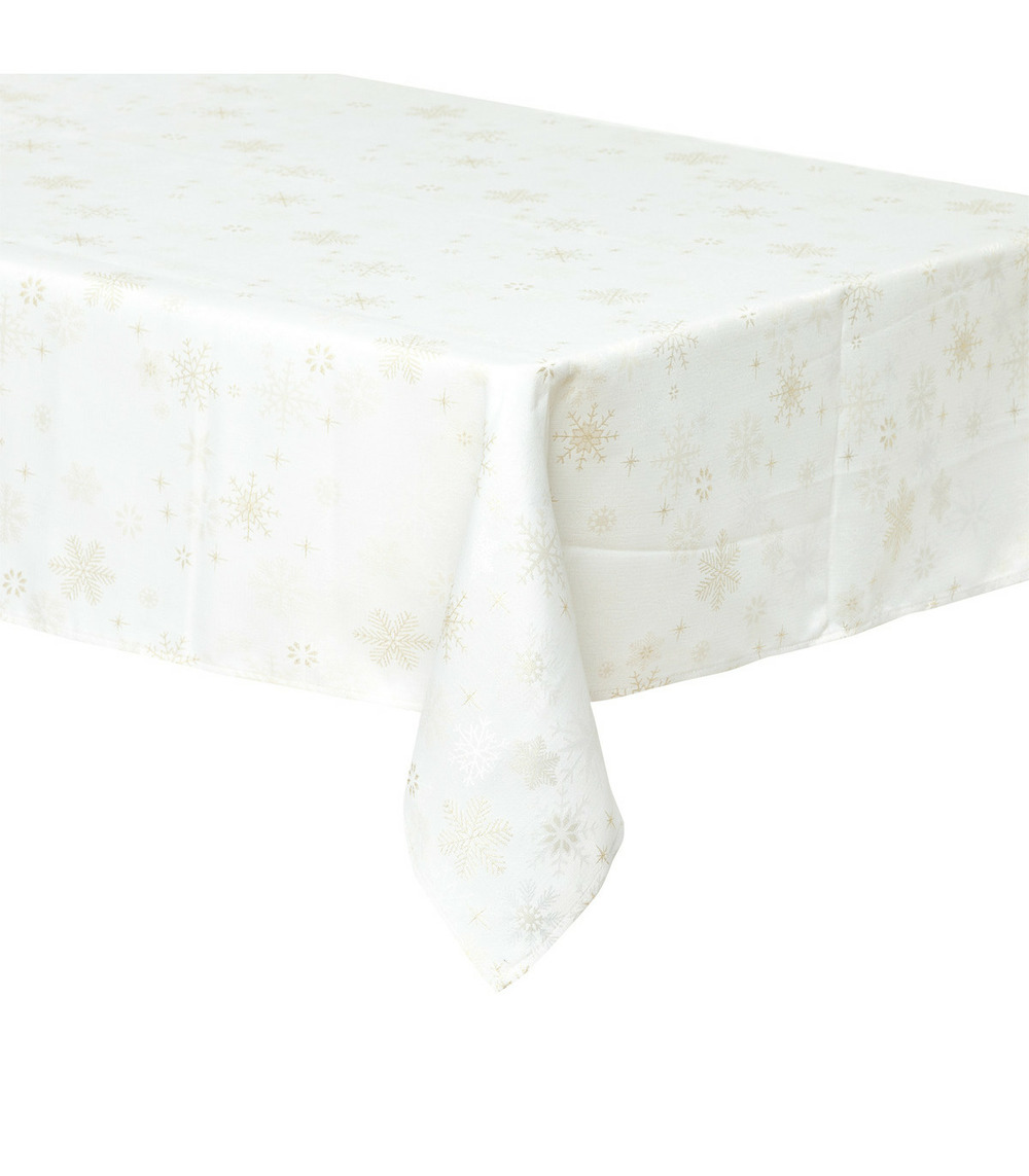 Nappe blanche avec flocon doré brodé 140 x 360 cm