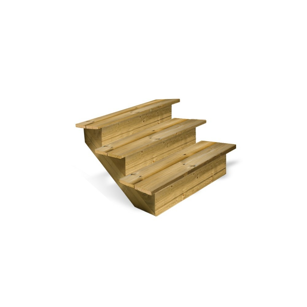 Escalier bois exterieur - 3 marches pleines - largeur = 1m20 - marches découpables - avec contremarches - pin du nord