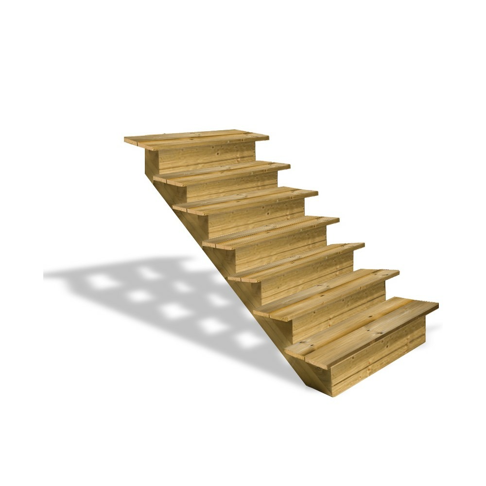 Escalier bois exterieur - 7 marches pleines - largeur = 1m20 - marches découpables - avec contremarches - pin du nord
