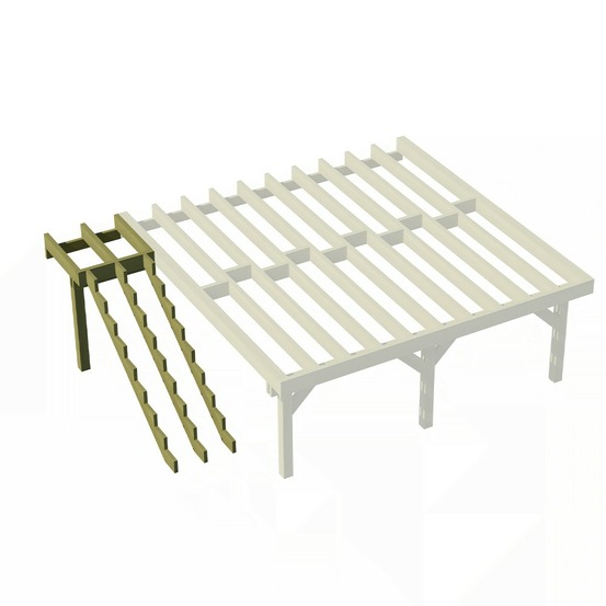 Plateforme terrasse bois pilotis - escalier 9 marches - solives + poteaux - sapin traité autoclave - personnalisable